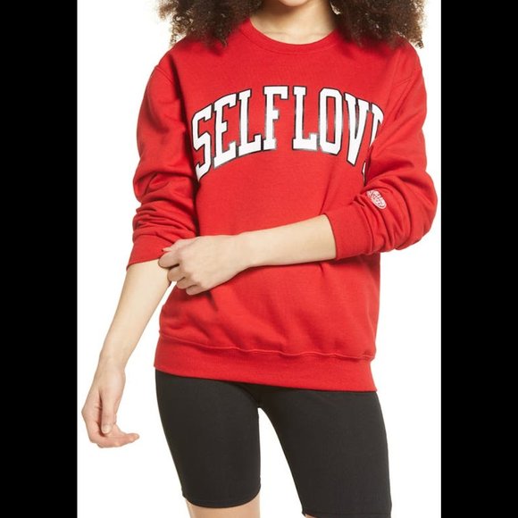NEW Gender Inclusive Unisex Petals Peacocks University Self Love Red Sweater M - Picture 1 of 8